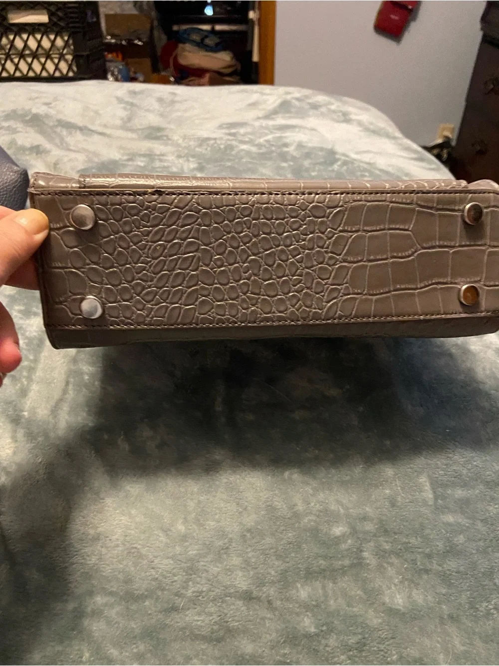 Snob Essentials gray Croc-Embossed Structured Shoulder Bag
